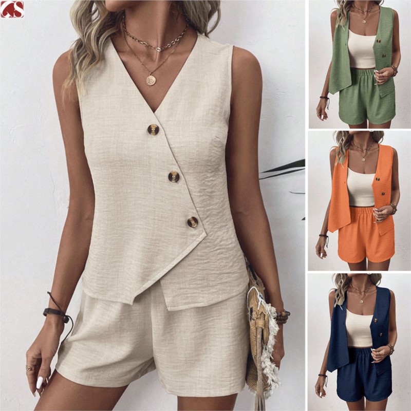Summer Clothing In Winter - Women's Casual Irregular Vest Shorts Suit