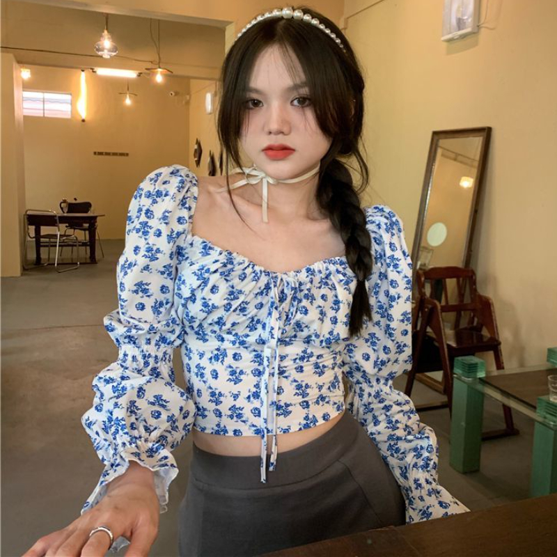 Floral Blouses Women Puff Slee - Crop Blouse Linen reseña y precio