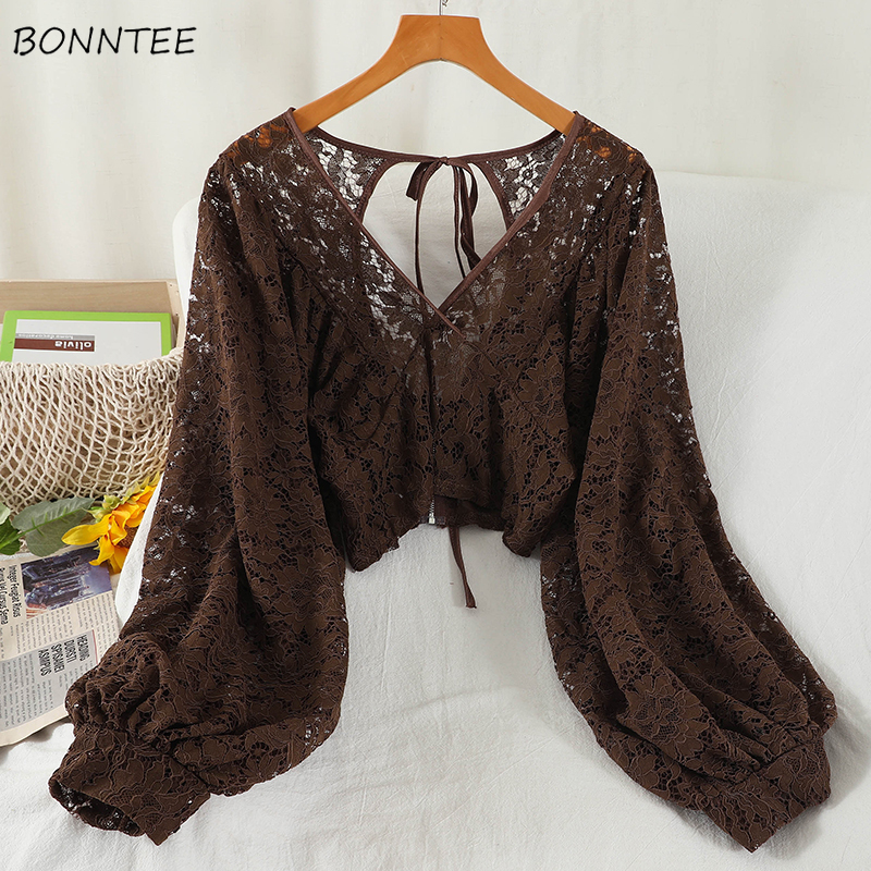 Blouses Women Solid Lace Simpl - Crop Blouse Linen reseña y precio