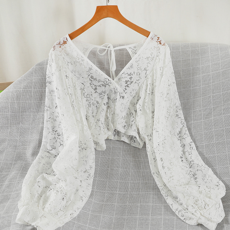 Blouses Women Solid Lace Simpl - Crop Blouse Linen reseña y precio