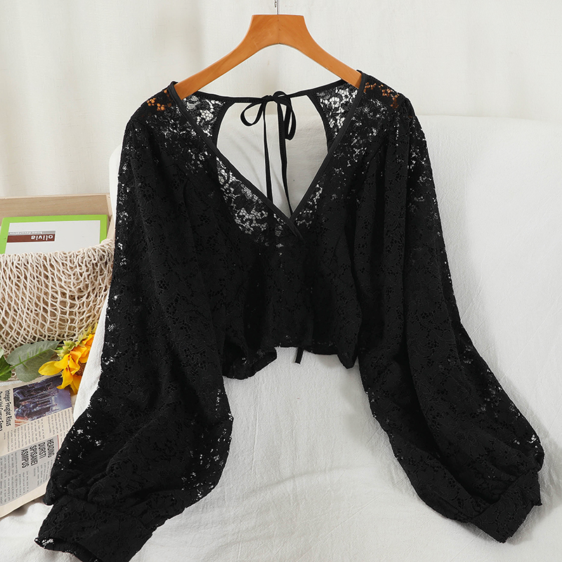 Blouses Women Solid Lace Simpl - Crop Blouse Linen reseña y precio