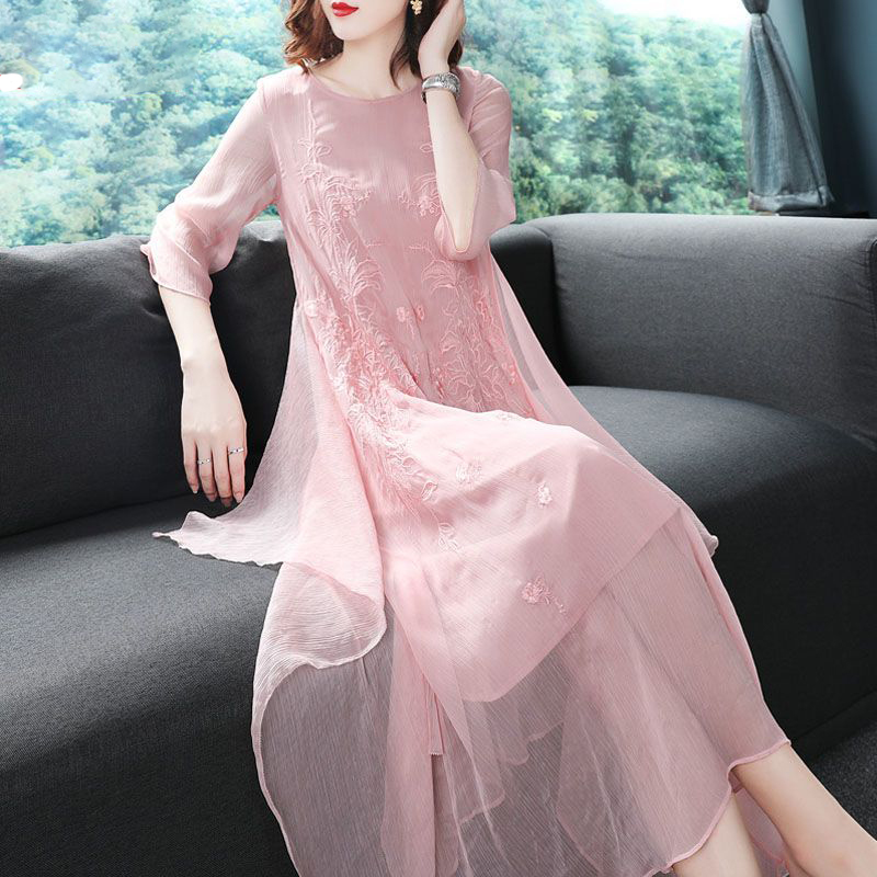 Elegant O-Neck Spliced Gauze E - Summer Gauze Clothing reseña y precio