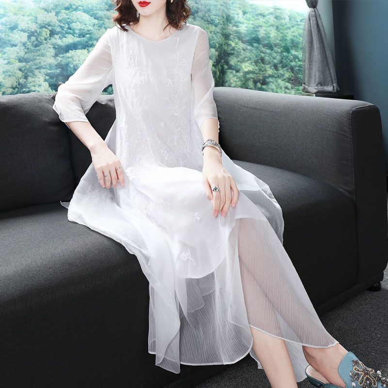 Elegant O-Neck Spliced Gauze E - Summer Gauze Clothing reseña y precio