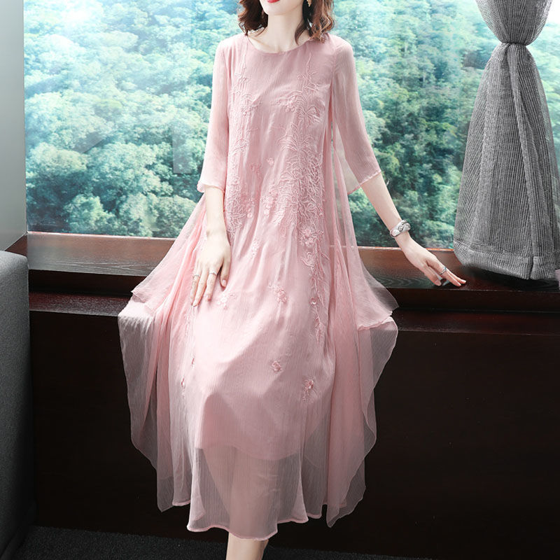 Elegant O-Neck Spliced Gauze E - Summer Gauze Clothing reseña y precio