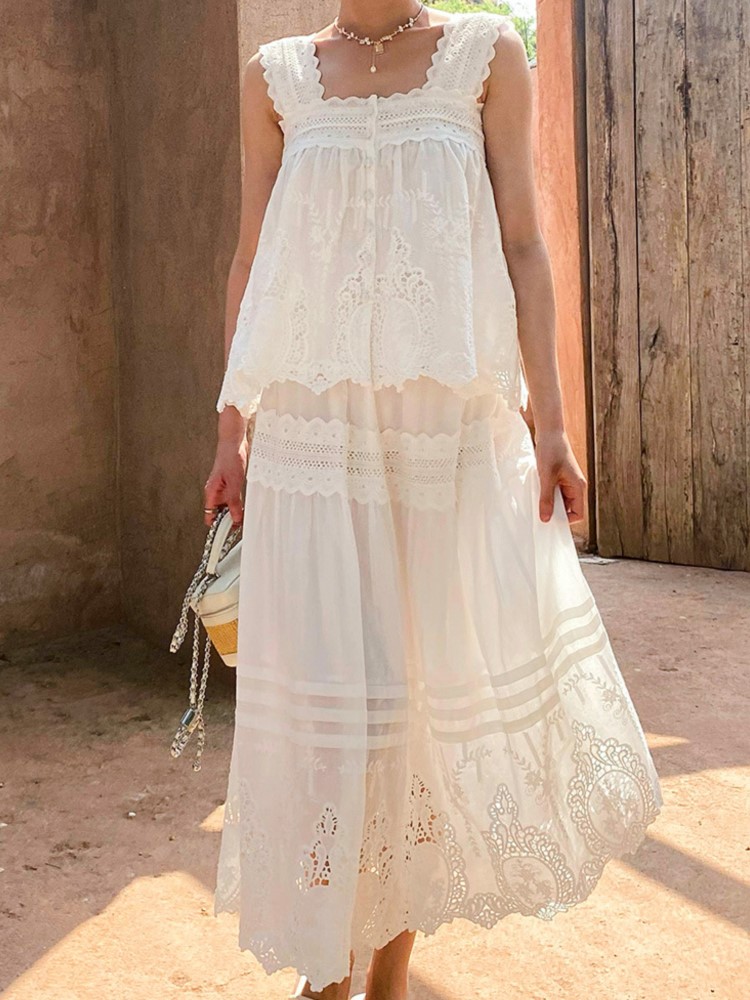 Bohemian White Square-neck Ves - Summer Clothing Vacation reseña y precio
