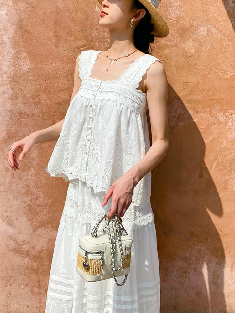 Bohemian White Square-neck Ves - Summer Clothing Vacation reseña y precio