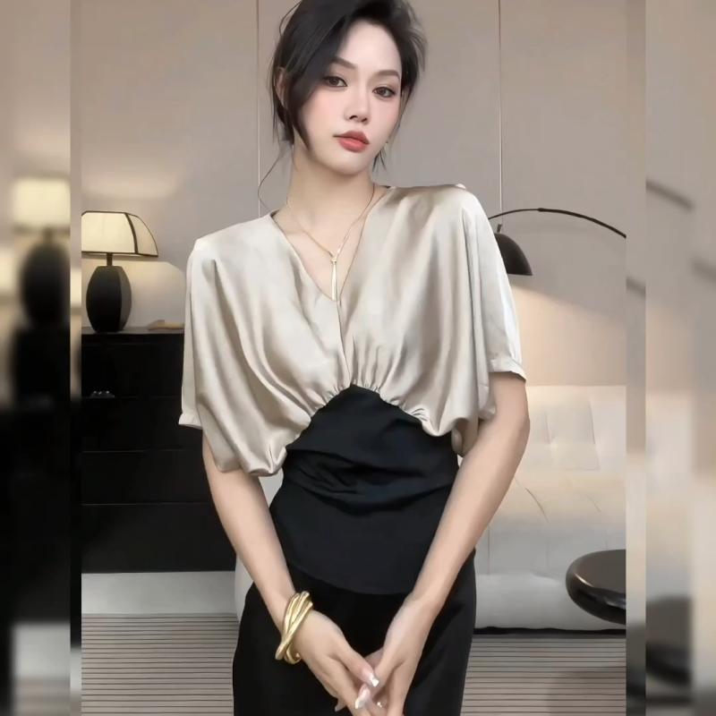 V Neck Contrast Patchwork Plea - Summer Clothing Trends For Women reseña y precio