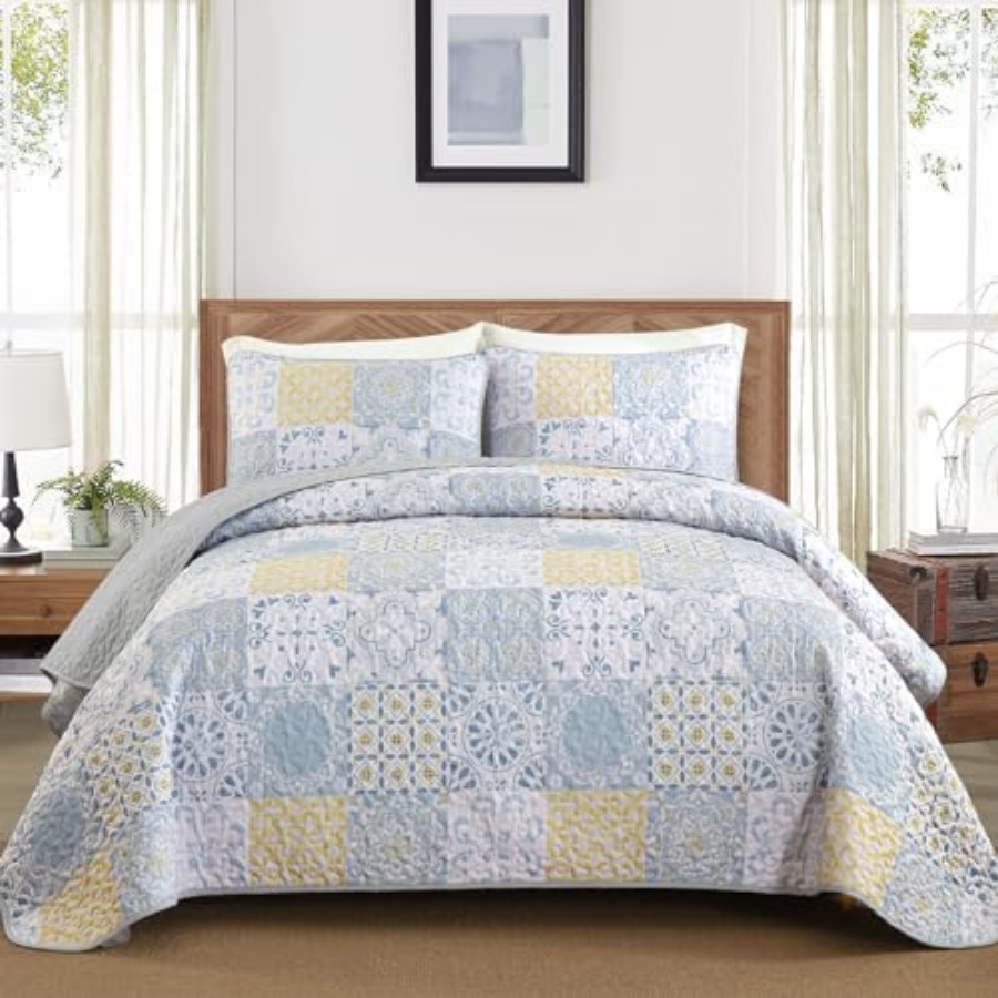 Quilt Set 3 Pieces Blue/Yellow - Summer Quilt reseña y precio