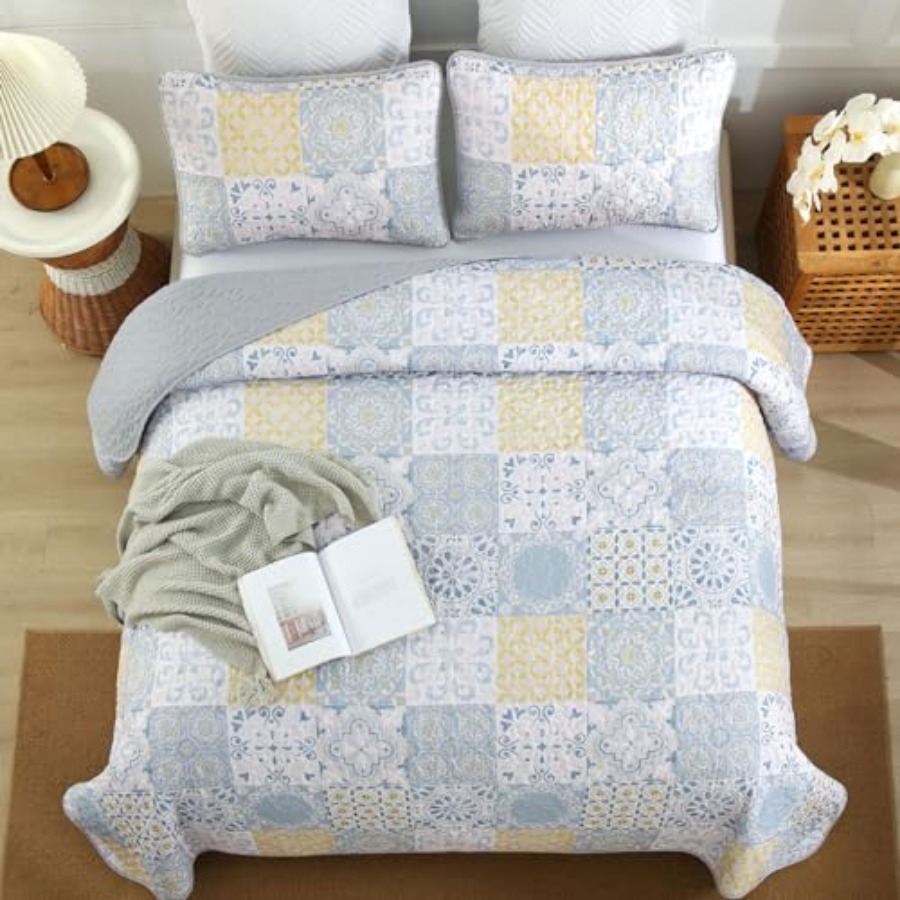 Quilt Set 3 Pieces Blue/Yellow - Summer Quilt reseña y precio