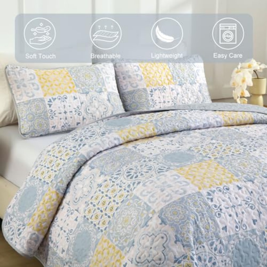 Quilt Set 3 Pieces Blue/Yellow - Summer Quilt reseña y precio