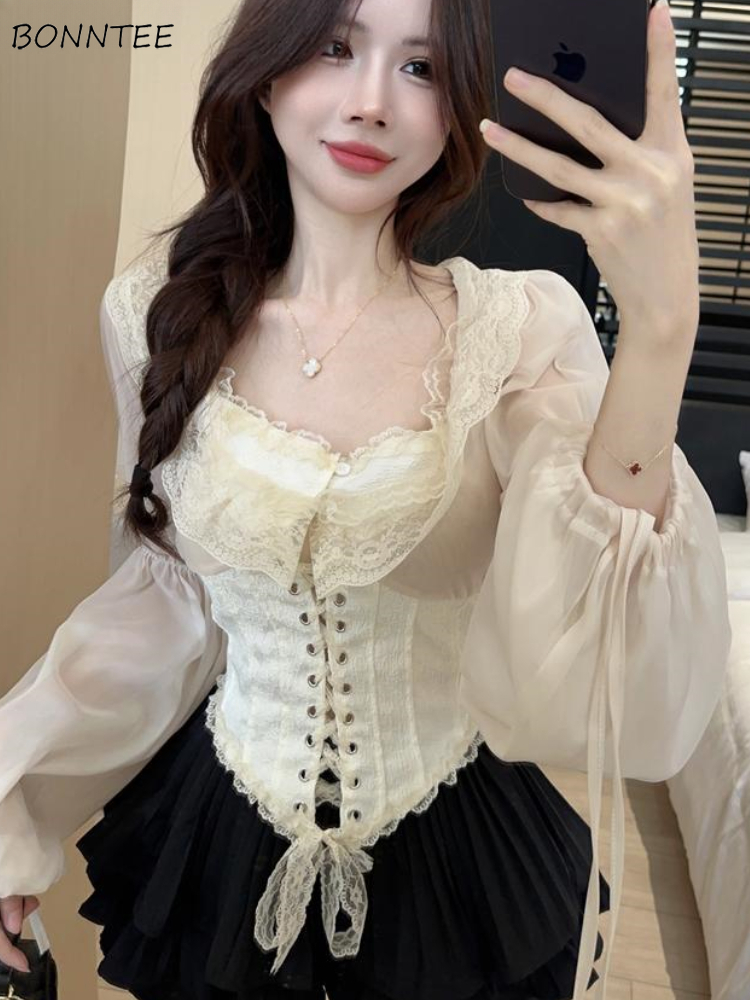 Solid Blouse Women Lace-up Cro - Crop Blouse Linen reseña y precio