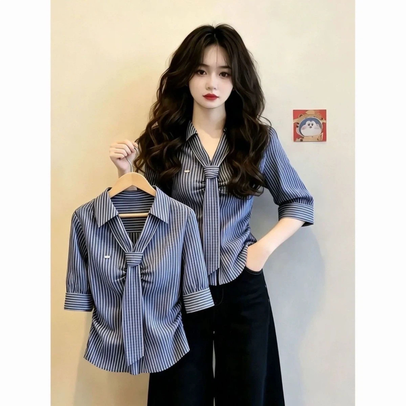 Polo Neck Lacing Short Sleeve  - Summer Clothing Trends For Women reseña y precio