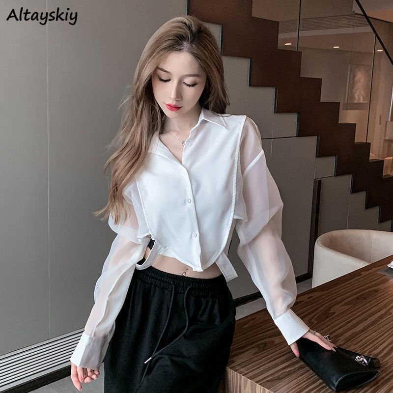 Shirts Women Retro Chic Patchw - Crop Blouse Linen reseña y precio