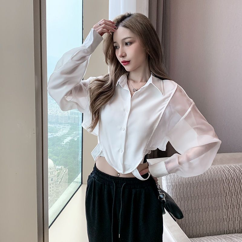 Shirts Women Retro Chic Patchw - Crop Blouse Linen reseña y precio