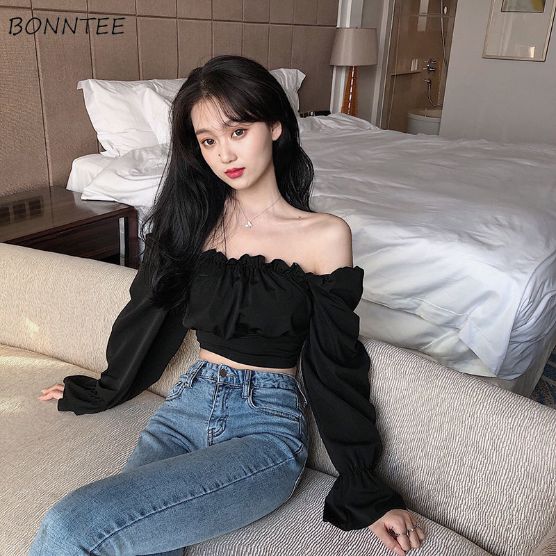 Blouses Women Black Puff Sleev - Crop Blouse Linen reseña y precio