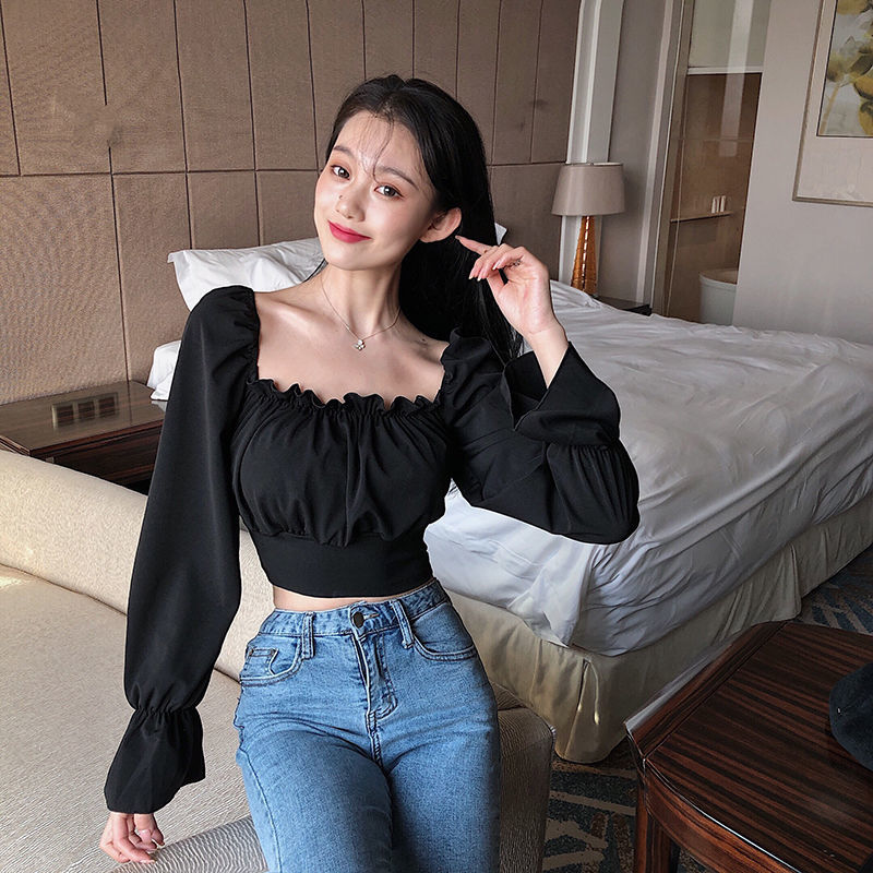 Blouses Women Black Puff Sleev - Crop Blouse Linen reseña y precio