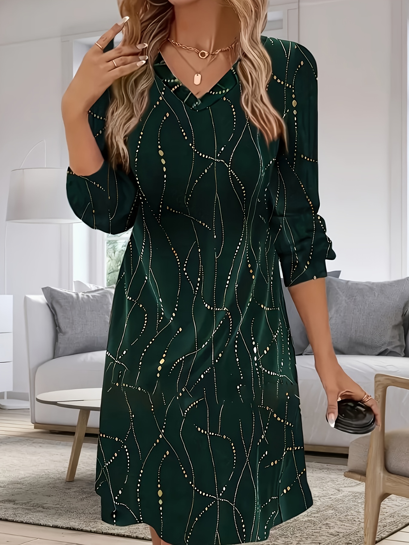 plus Size Velvet Golden Print  - Summer Clothing In Winter reseña y precio