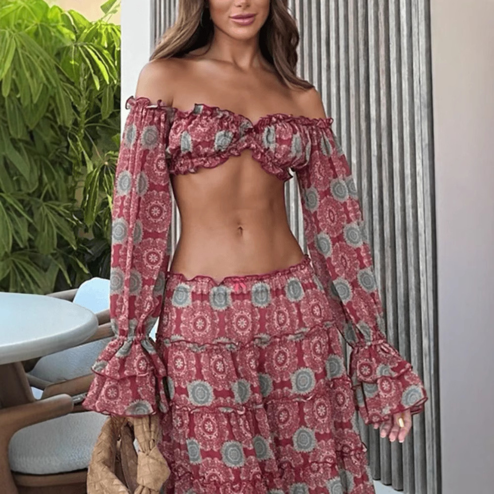 Vintage Print Skirt Two Piece  - Summer Clothing Vacation reseña y precio