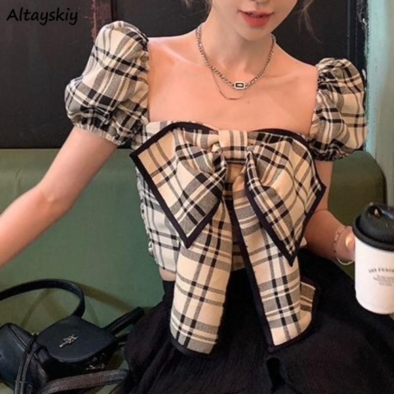 Plaid Blouses Women Y2k Summer - Crop Blouse Linen reseña y precio
