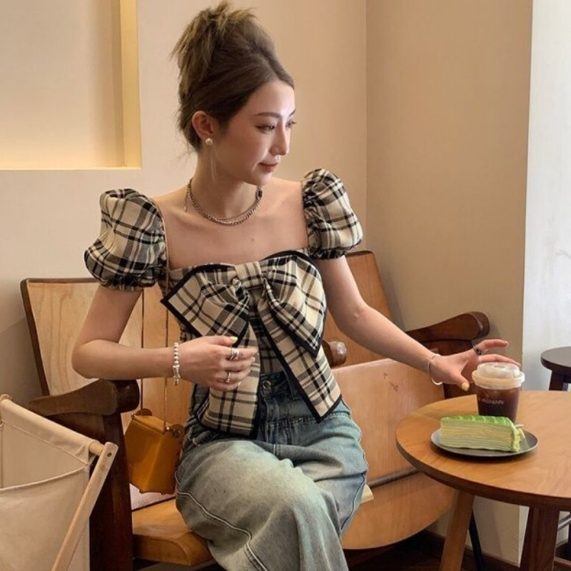 Plaid Blouses Women Y2k Summer - Crop Blouse Linen reseña y precio