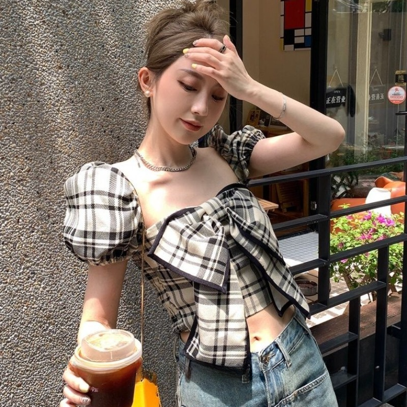 Plaid Blouses Women Y2k Summer - Crop Blouse Linen reseña y precio
