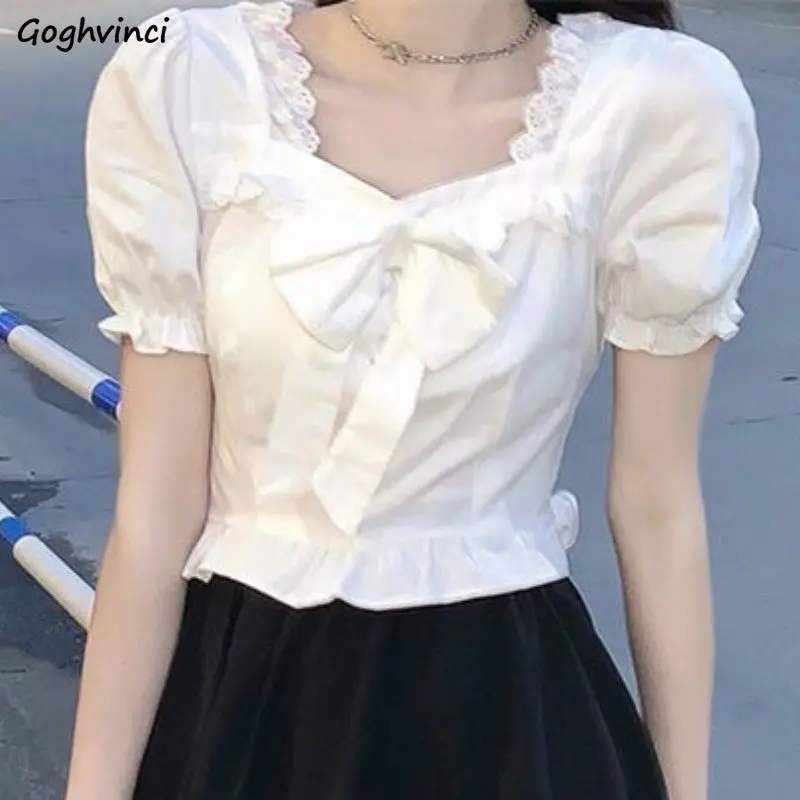 White Blouses Women Bow Design - Crop Blouse Linen reseña y precio