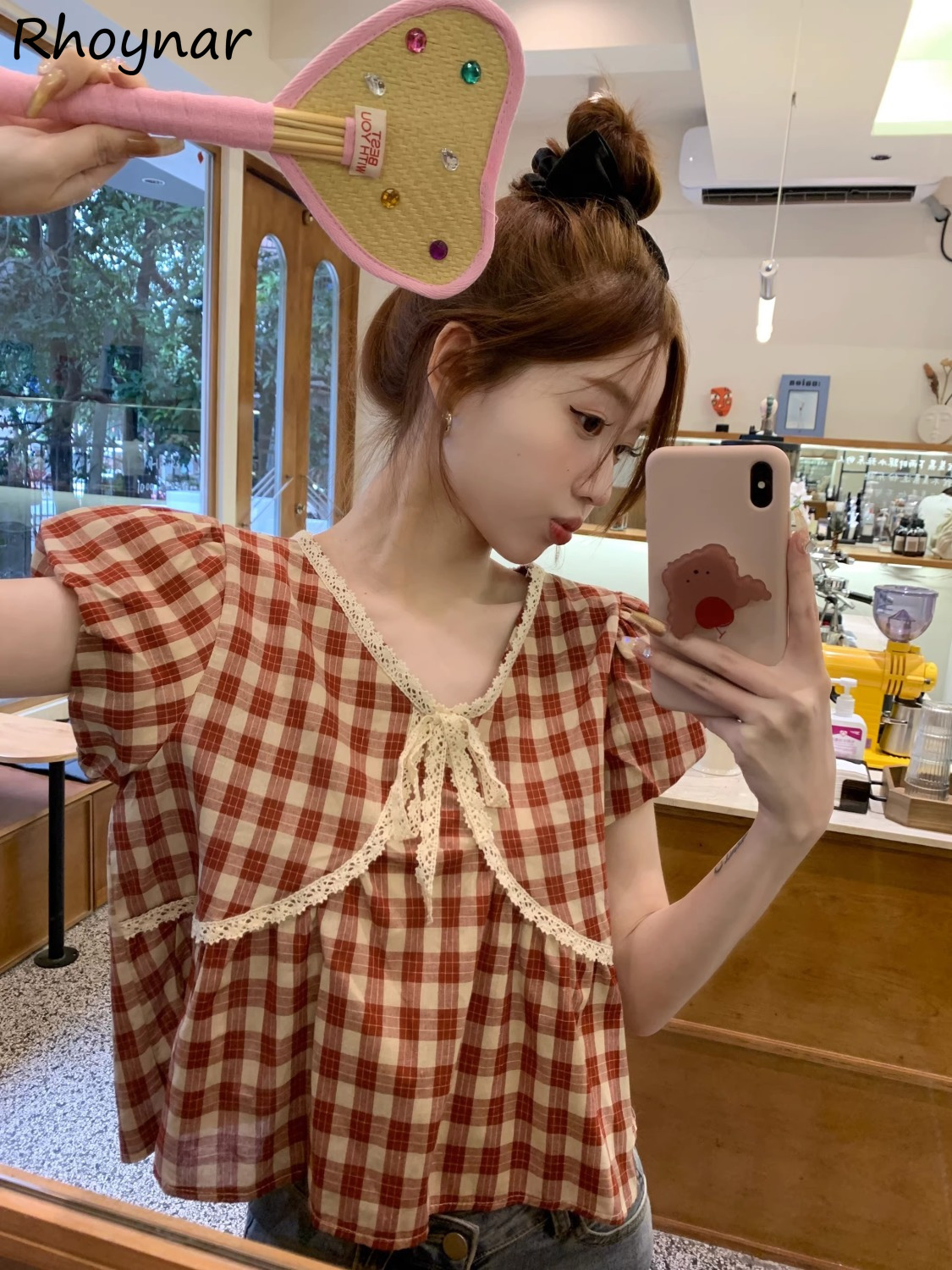 Blouses Women Plaid Vintage Li - Crop Blouse Linen reseña y precio