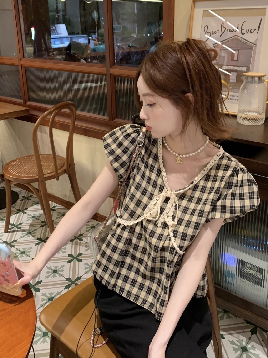 Blouses Women Plaid Vintage Li - Crop Blouse Linen reseña y precio