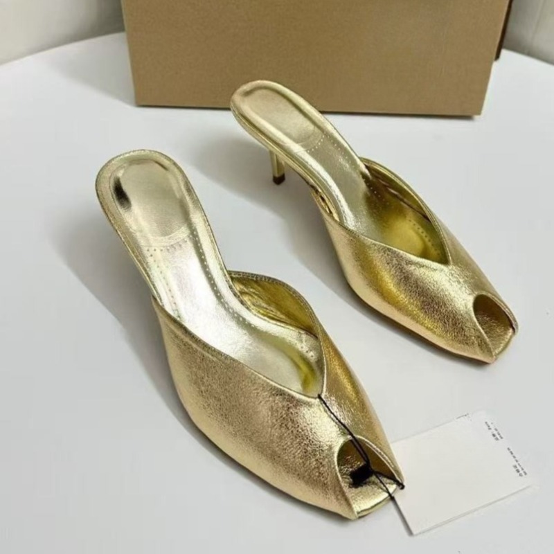 Shiny Gold Women Mules Shoes S - Summer Clothing Sale reseña y precio