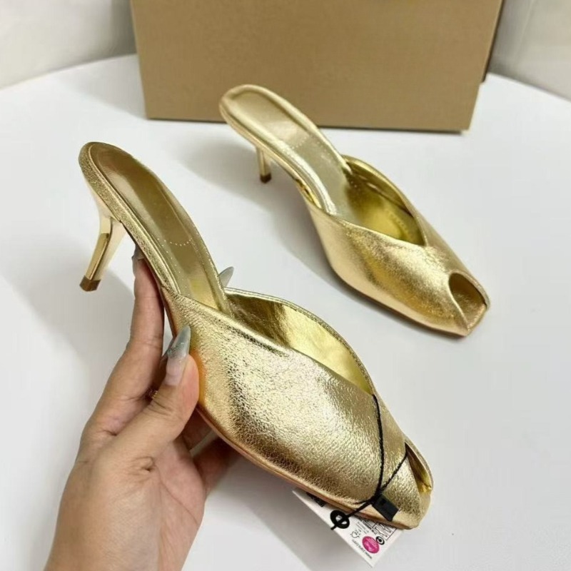 Shiny Gold Women Mules Shoes S - Summer Clothing Sale reseña y precio