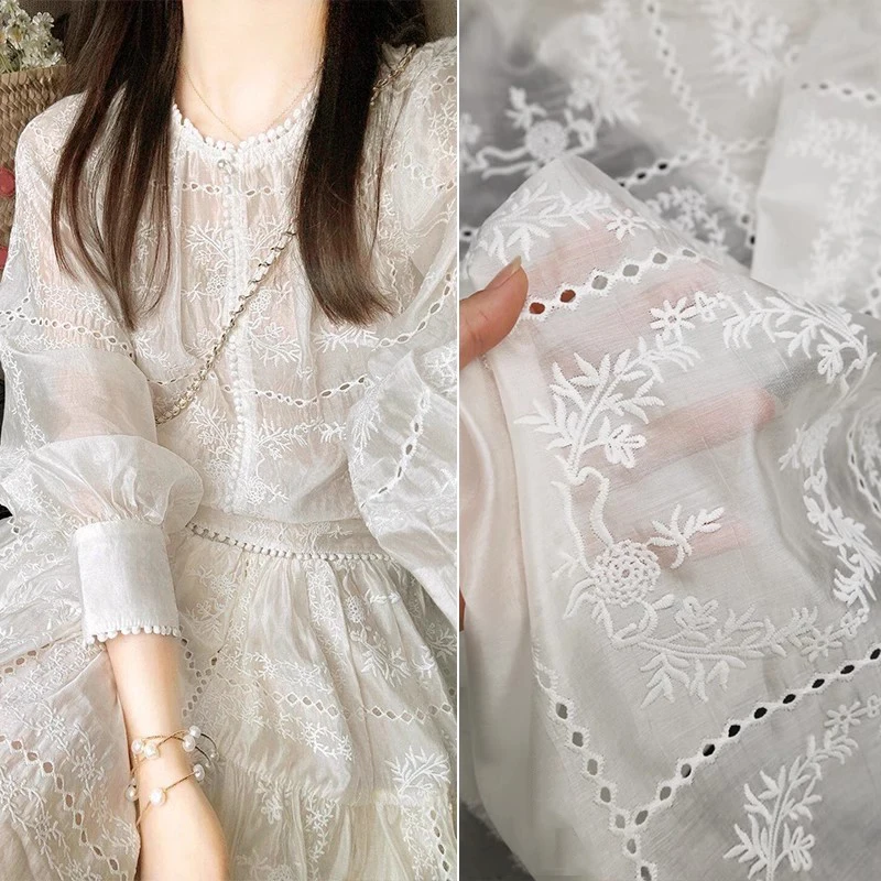 Hollow Embroidery Flower Fabri - Summer Gauze Clothing reseña y precio