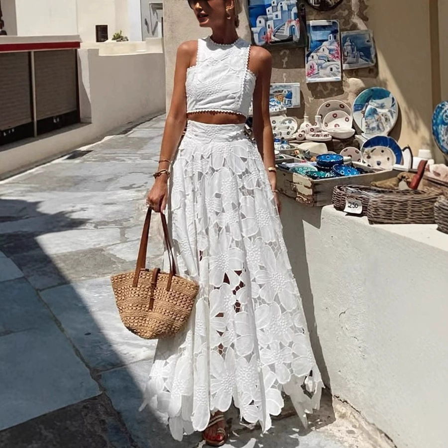 Women's White Floral Lace Embr - Summer Clothing Vacation reseña y precio