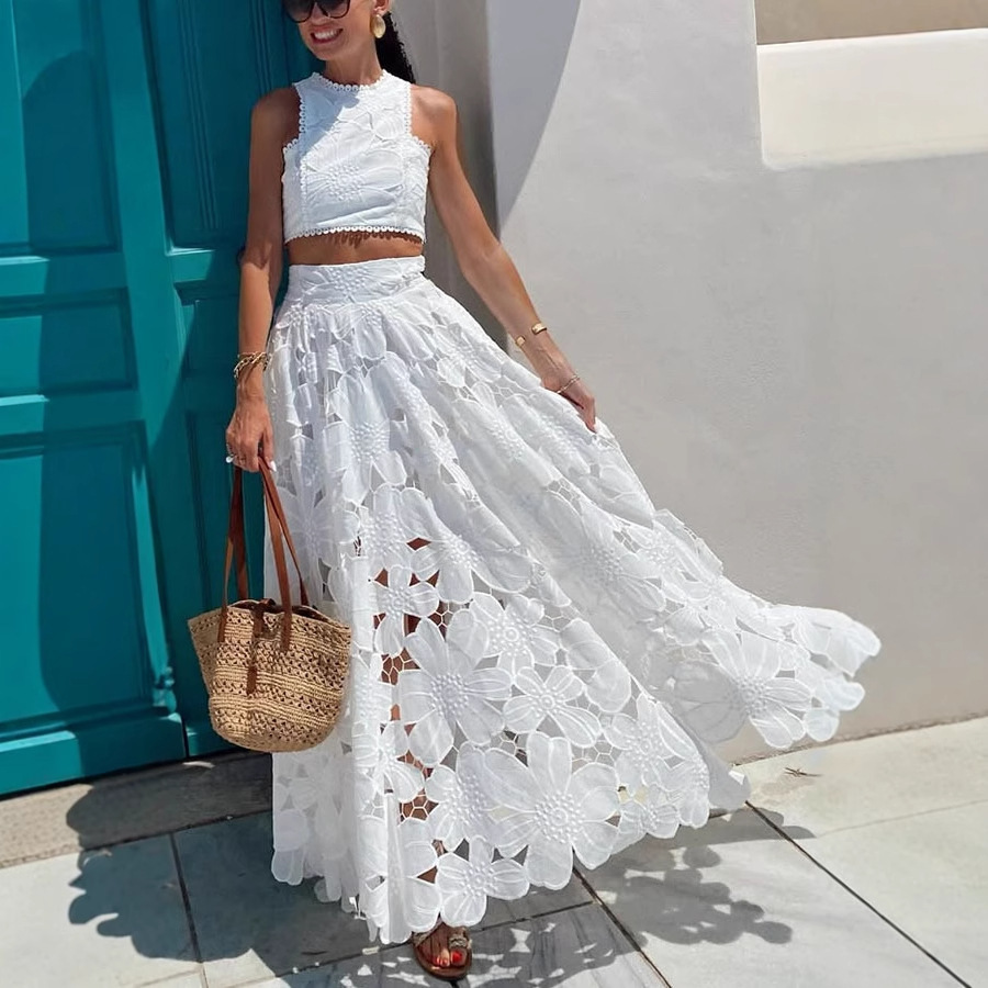Women's White Floral Lace Embr - Summer Clothing Vacation reseña y precio